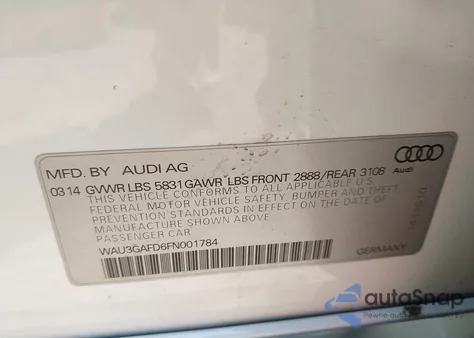 2015 Audi A8 L 3.0T из США, поврежденный, VIN WAU3GAFD6FN001784